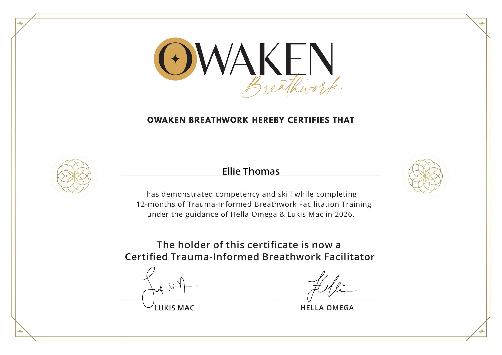 Owaken Breathwork — Certified Trauma-Informed Breathwork Facilitator, Ellie Thomas 2026